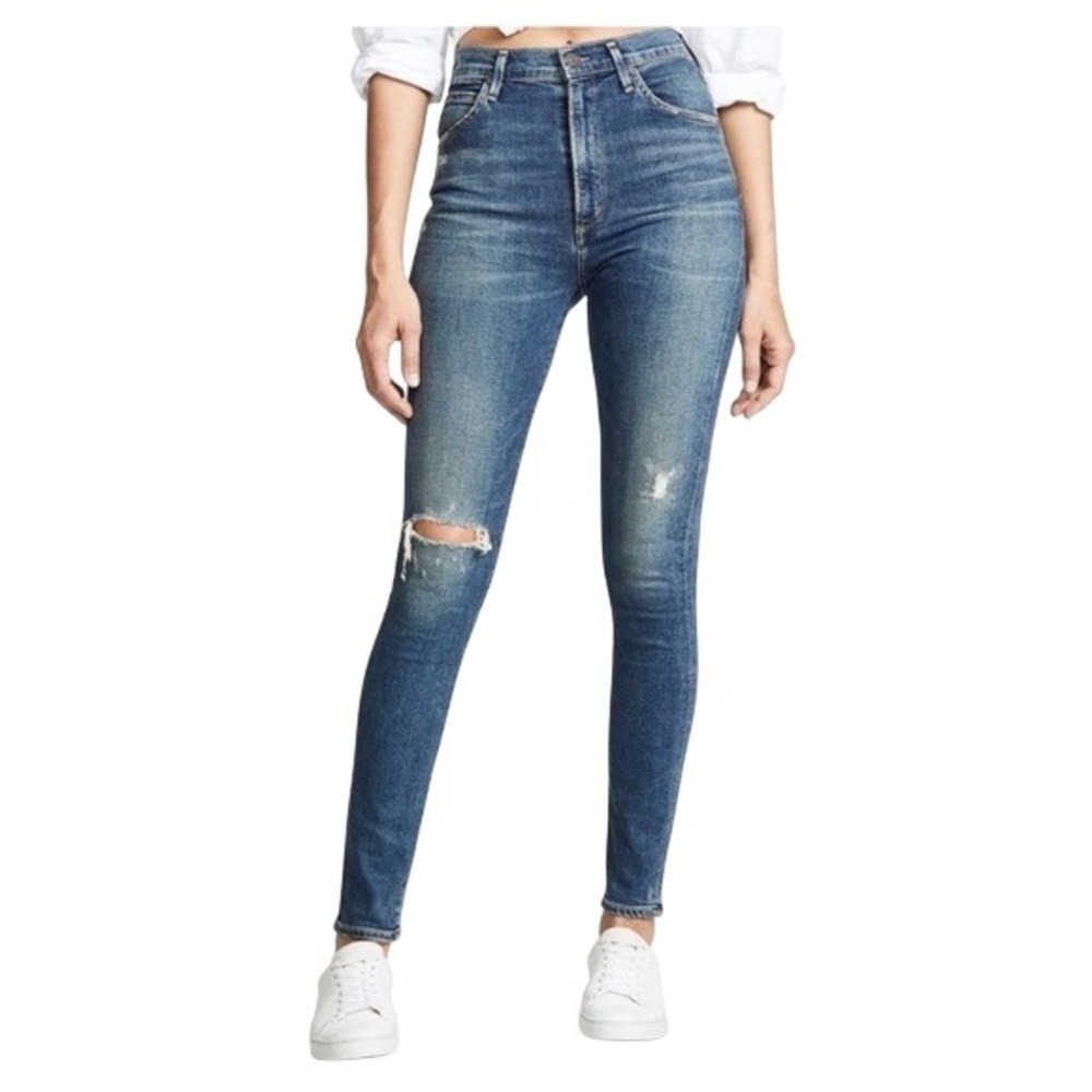 Citizens of Humanity Chrissy Uber High Rise Skinny Jeans 27 Blue Distressed USA‎